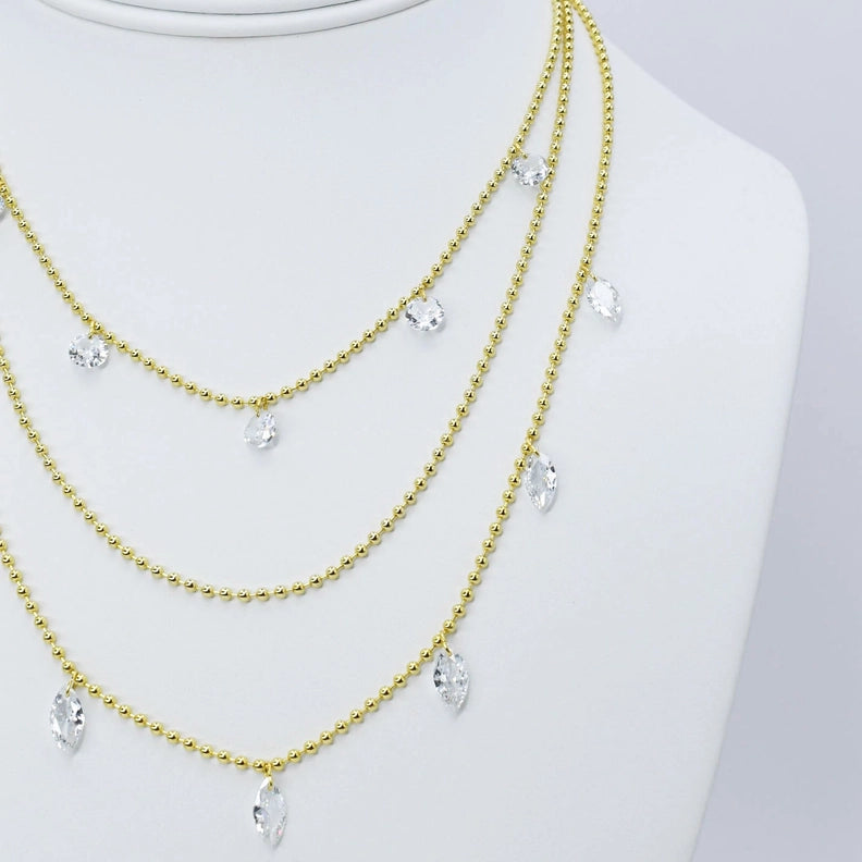 CRYSTAL CASCADE LAYER NECKLACE