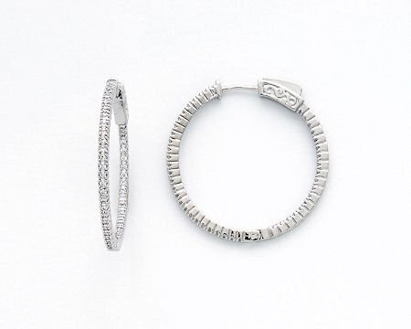 THIN SILVER MED CZ HOOP EARRING