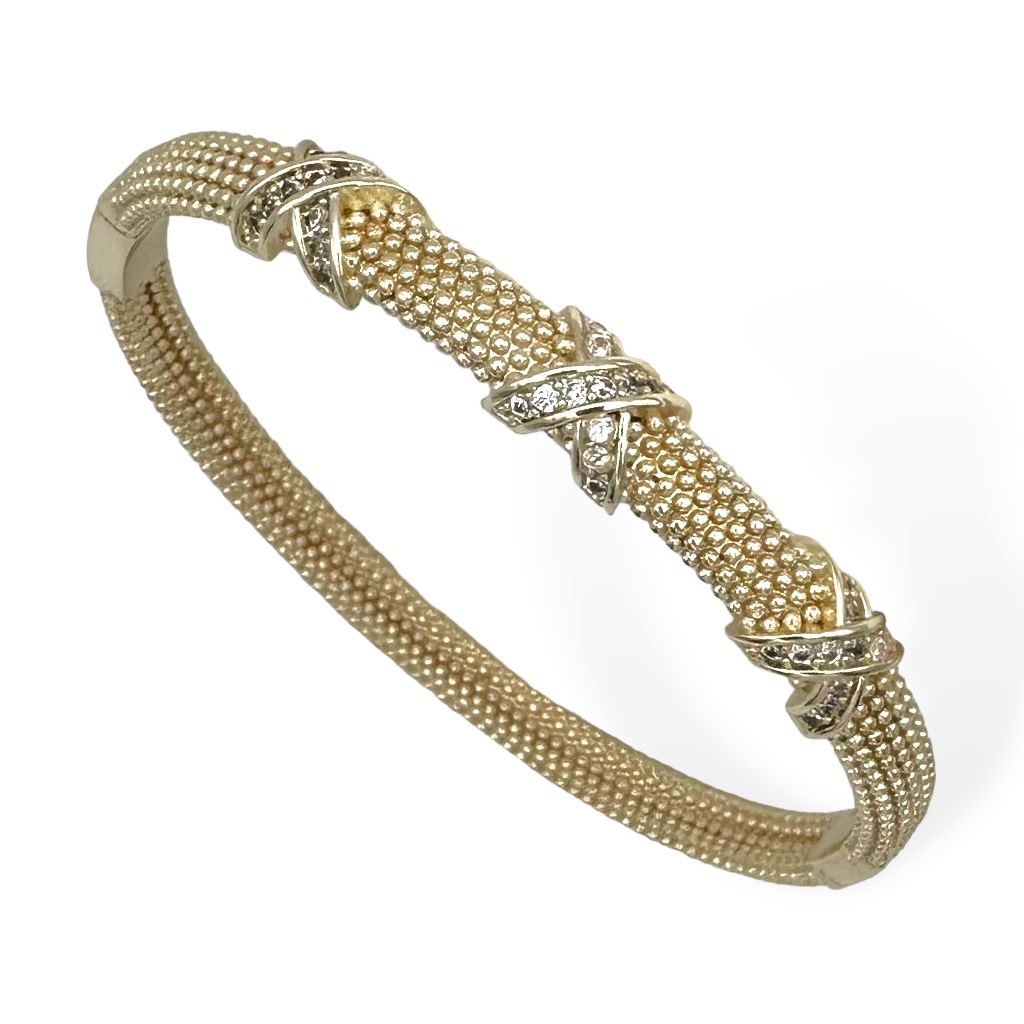 GOLD BEADY BRACELET W/PAVE X'S