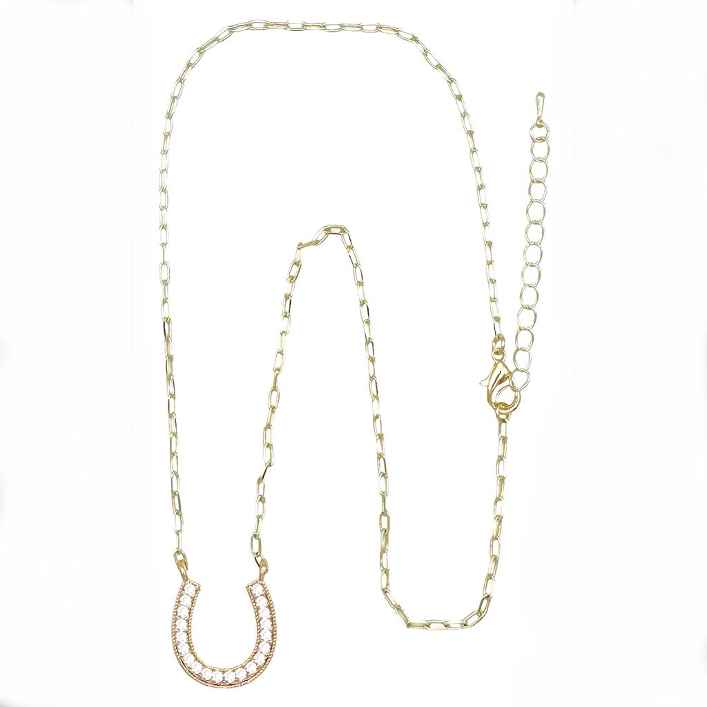 16" GOLD CHAIN NECK CZ HORSESHOE PENDANT