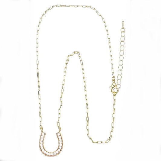 16" GOLD CHAIN NECK CZ HORSESHOE PENDANT