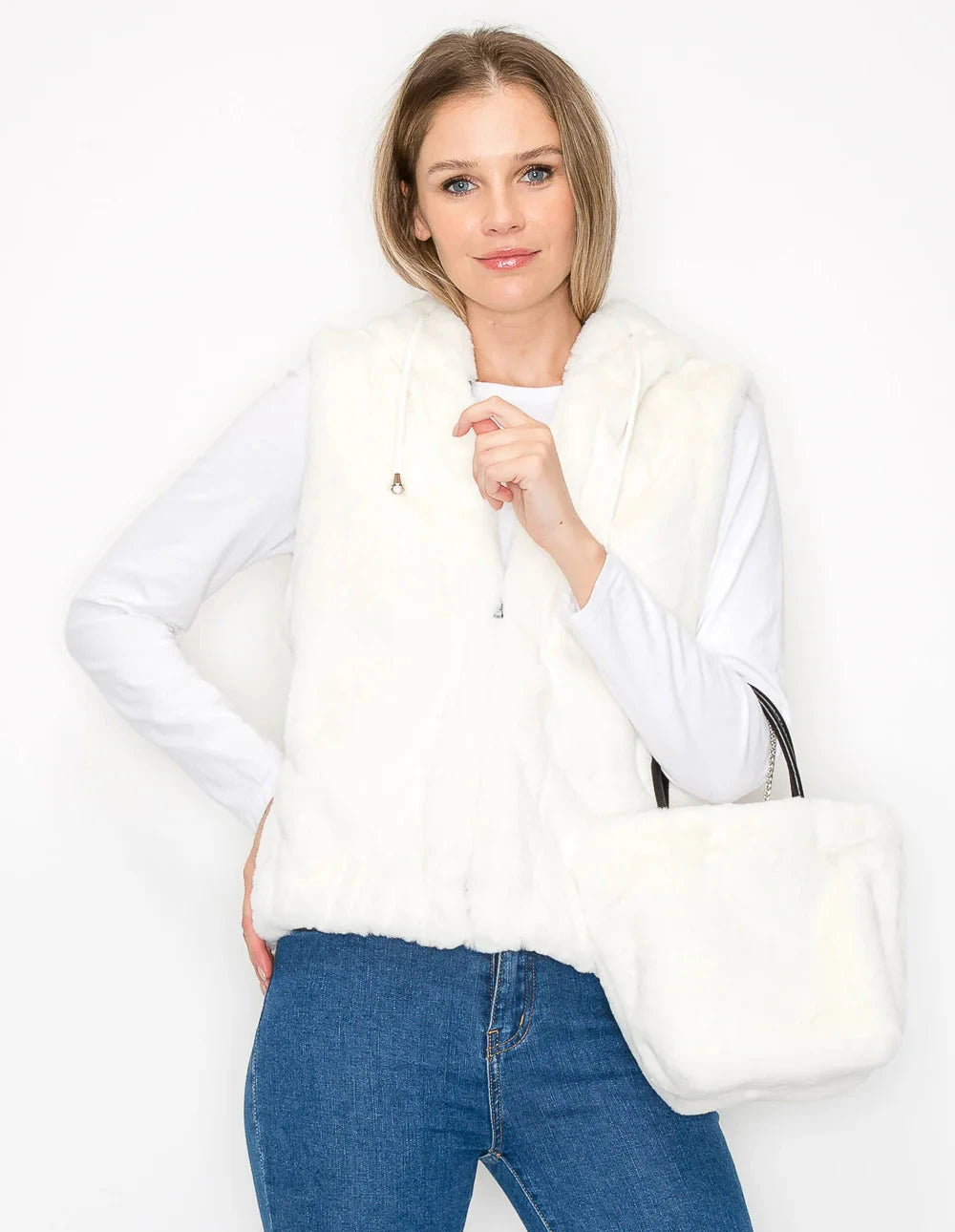 JACKIE FUR VEST W/CROSSBODY FUR BAG