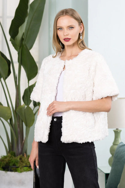 JODY FAUX FUR FLOWER SWIRLS JACKET