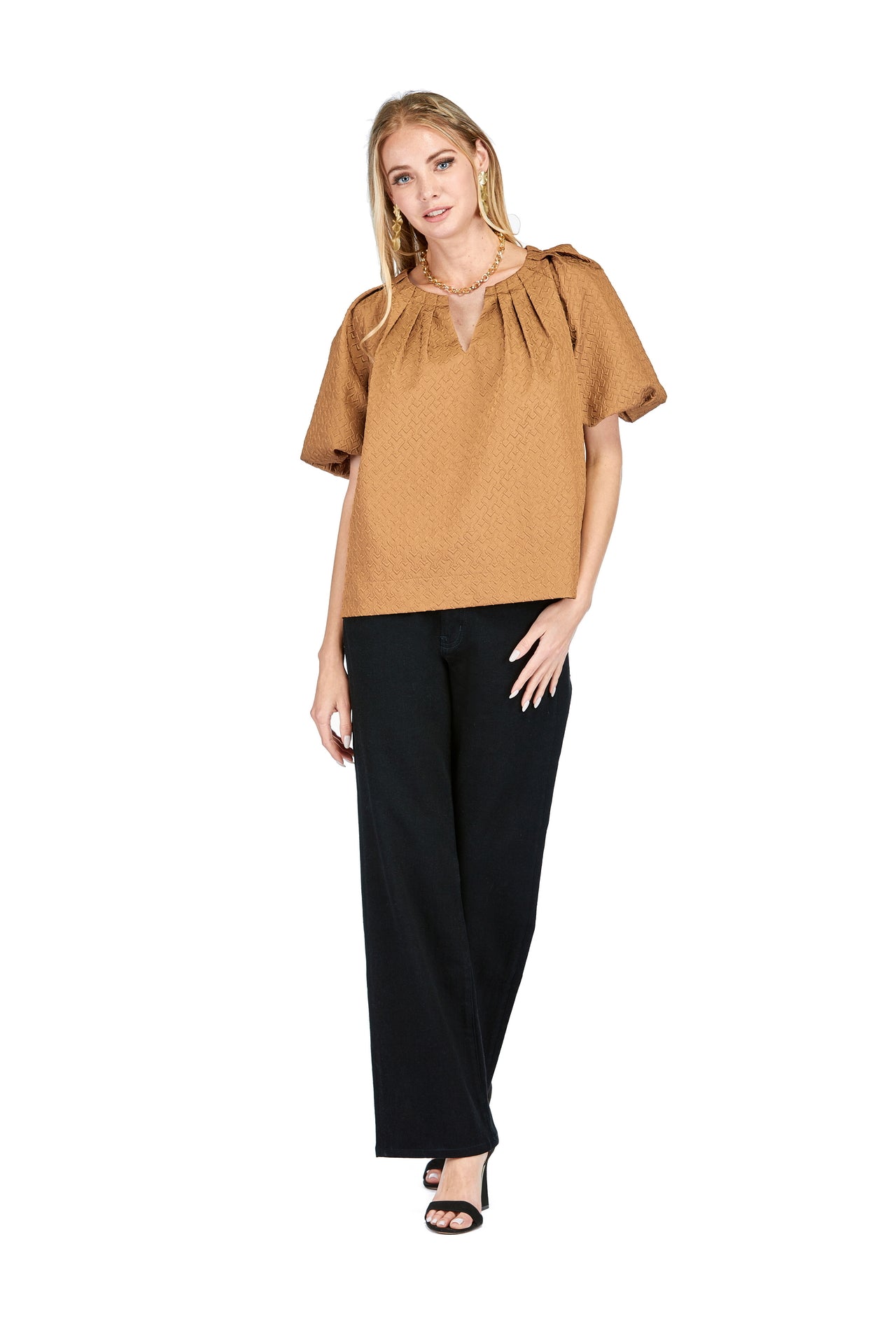 PLEATED PUFF SLEEVE TOP