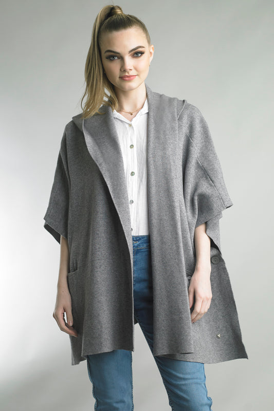 OPEN PONCHO CARDIGAN WITH HOOD