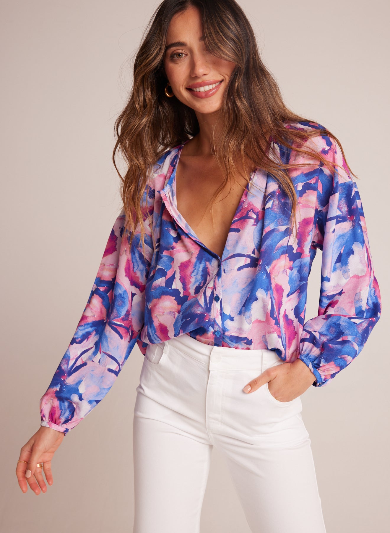 SHIRRED NECK BLOUSE