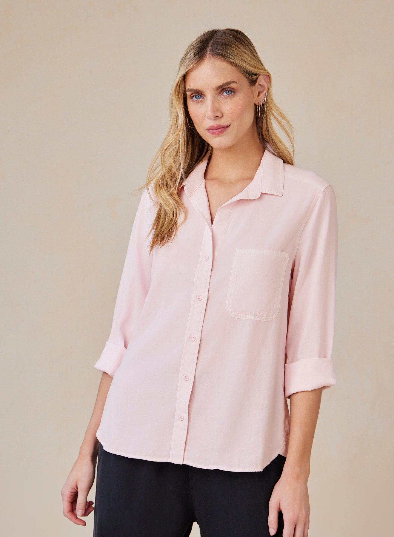 SHIRT TAIL BUTTON DOWN PETAL PINK