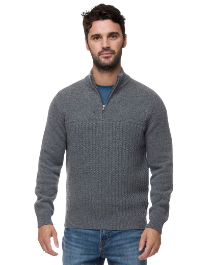 WOODLAND 1/4 ZIP MERINO CABLE MOCK NECK SWEATER