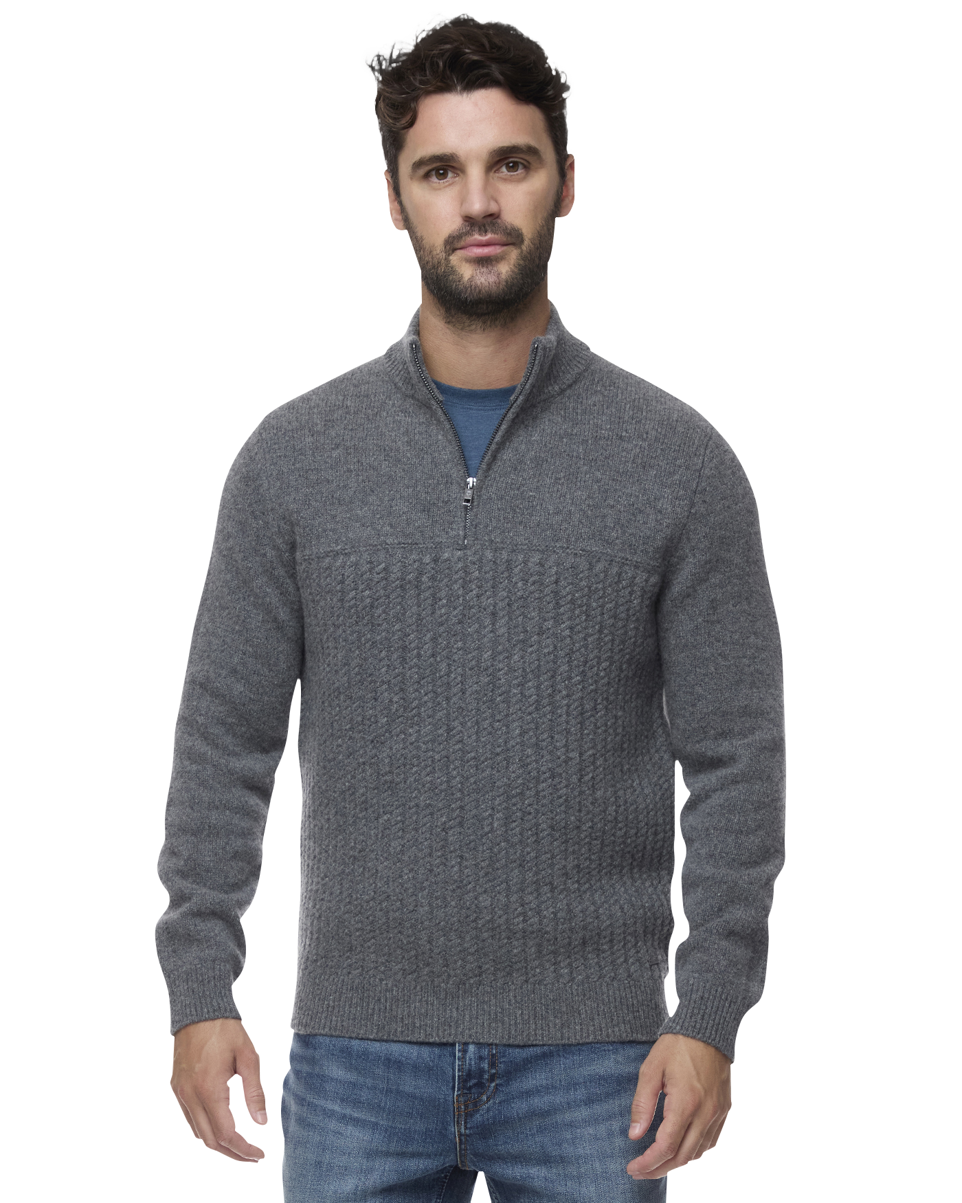 WOODLAND 1/4 ZIP MERINO CABLE MOCK NECK SWEATER