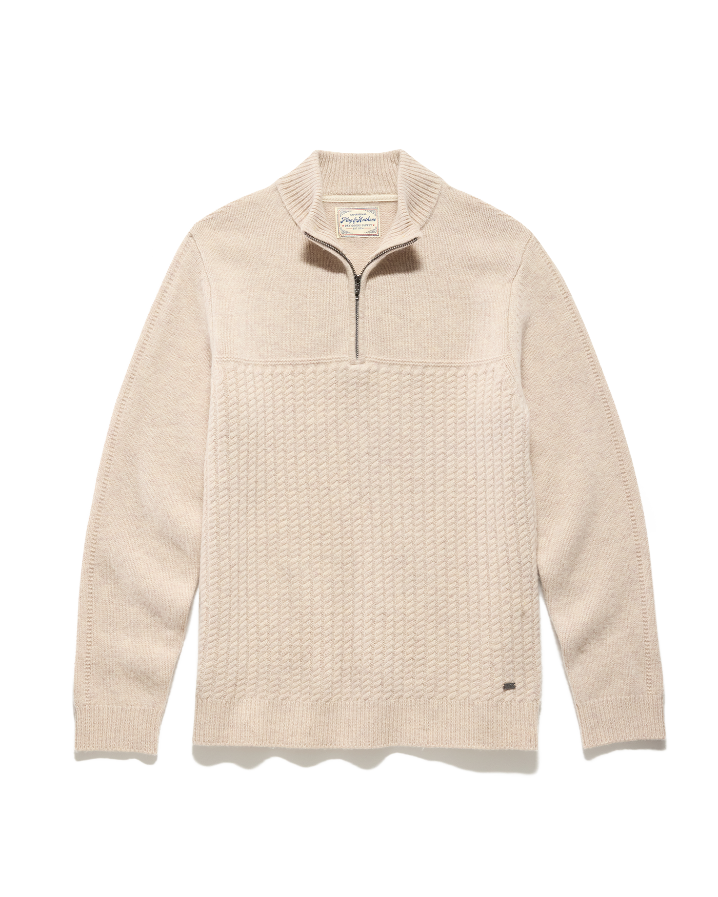 WOODLAND 1/4 ZIP MERINO CABLE MOCK NECK SWEATER