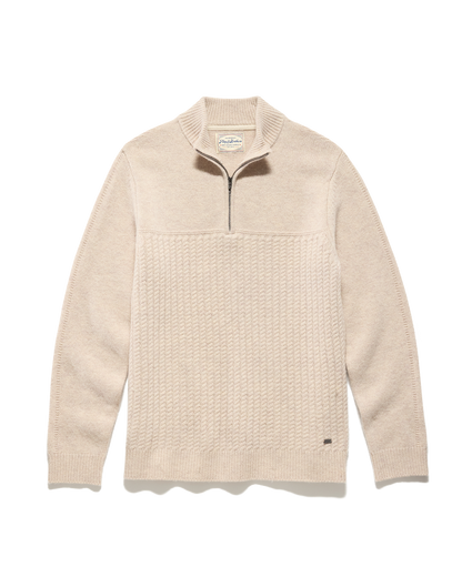 WOODLAND 1/4 ZIP MERINO CABLE MOCK NECK SWEATER