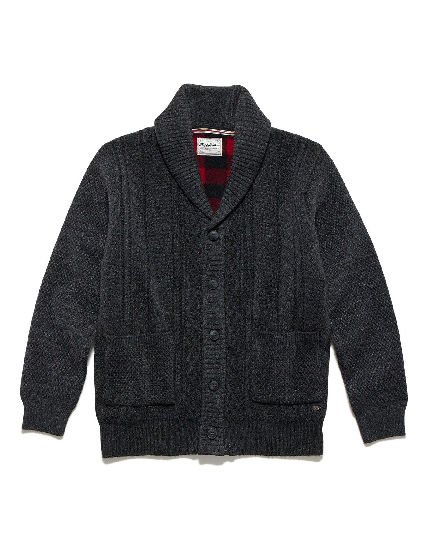 RHINELAND CABLE SHAWL COLLAR FLEECE LINED CARDIGAN SWEATER