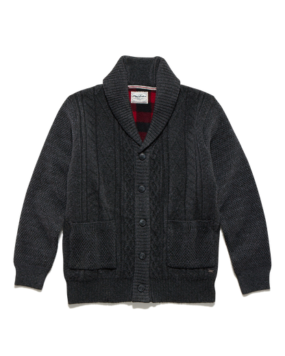 RHINELAND CABLE SHAWL COLLAR FLEECE LINED CARDIGAN SWEATER