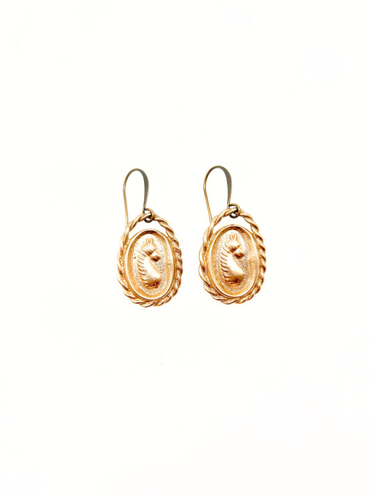 Stage Coach Mary- Bronze Horse Imprint pendant Earrings