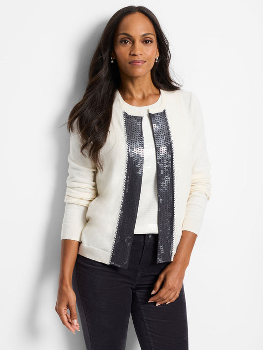 SEQUIN TRIMMED CARDI