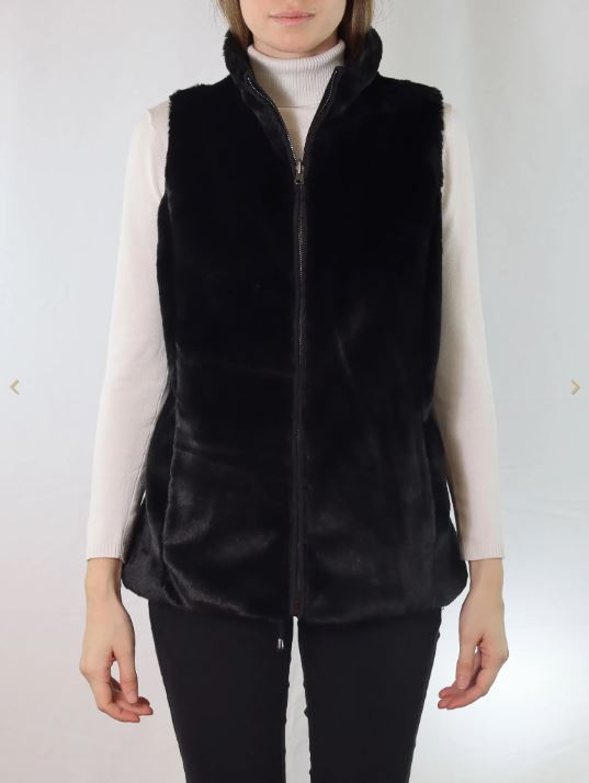 REVERSE FAUX FUR VEST BLACK