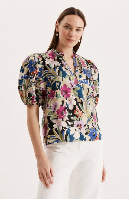 JENNA COTTON WATERCOLOR FLORAL TOP