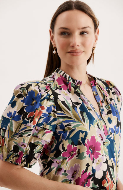 JENNA COTTON WATERCOLOR FLORAL TOP