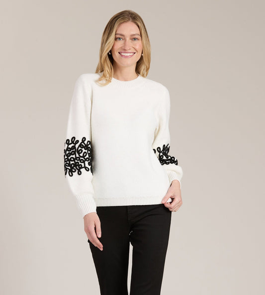 SOUTACHE TRIM SLEEVE SWEATER