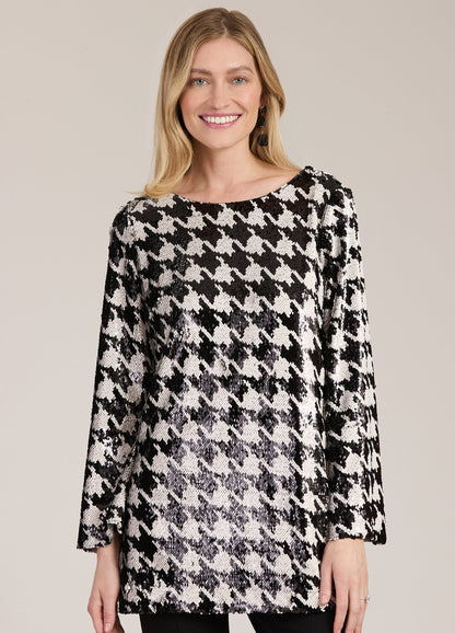 SANDRA SEQUIN HOUNDSTOOTH TUNIC