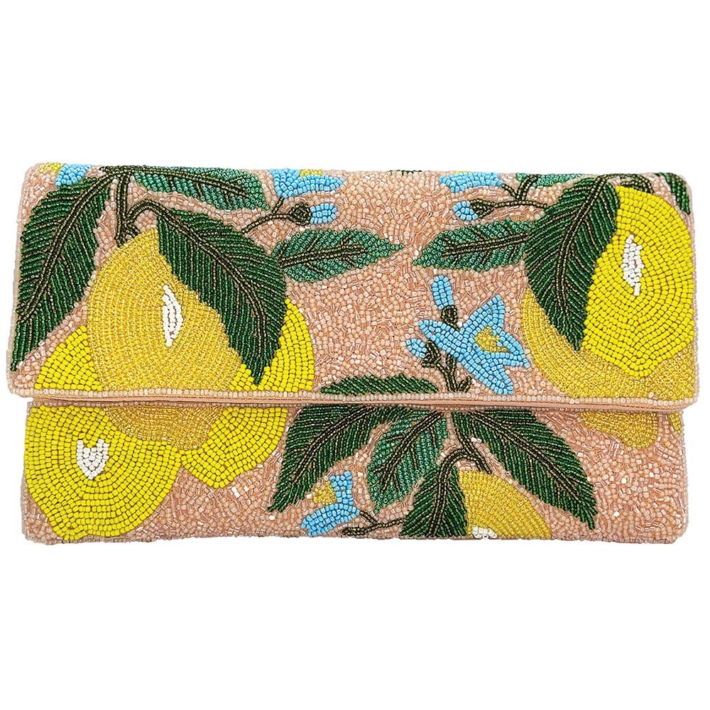 BLUSH LEMON BEADED CLUTCH