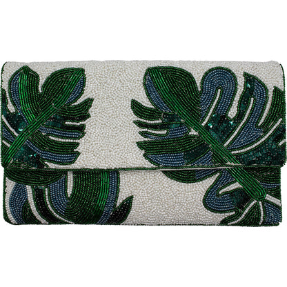 GREEN LEAF BEADED CLUTCH