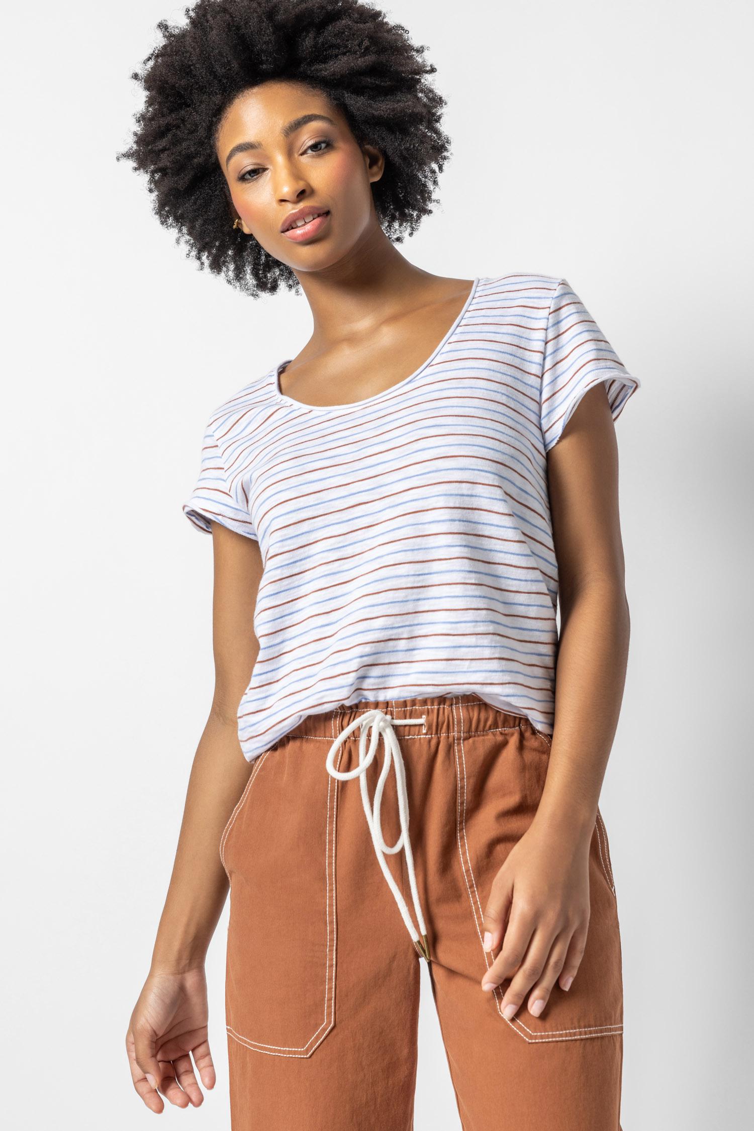 STRIPED SCOOP NECK TEE