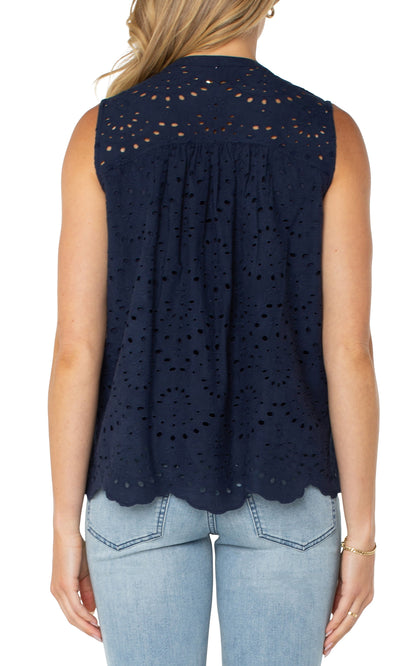 SLEEVELESS PINTUCK WOVEN TOP