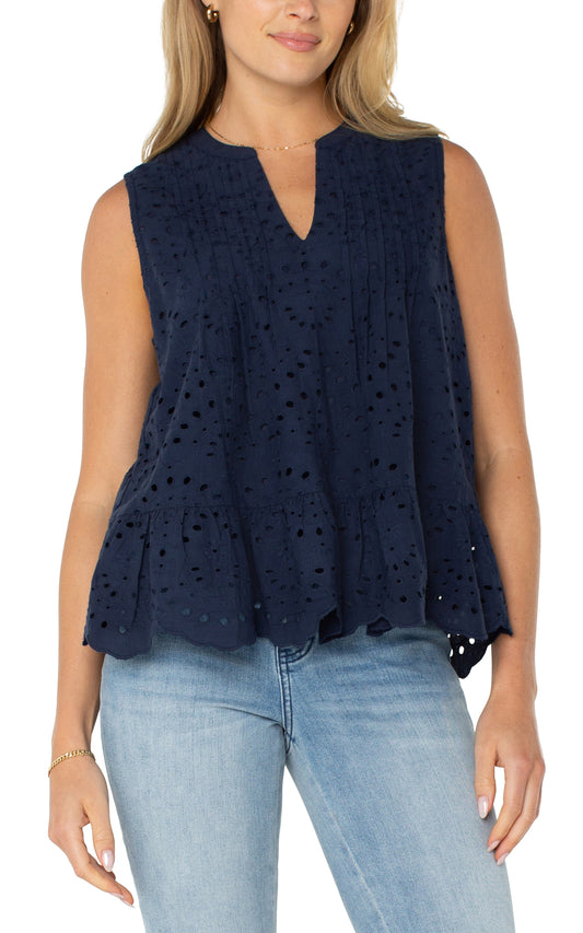 SLEEVELESS PINTUCK WOVEN TOP