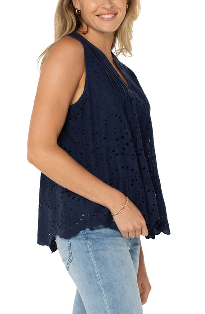 SLEEVELESS PINTUCK WOVEN TOP