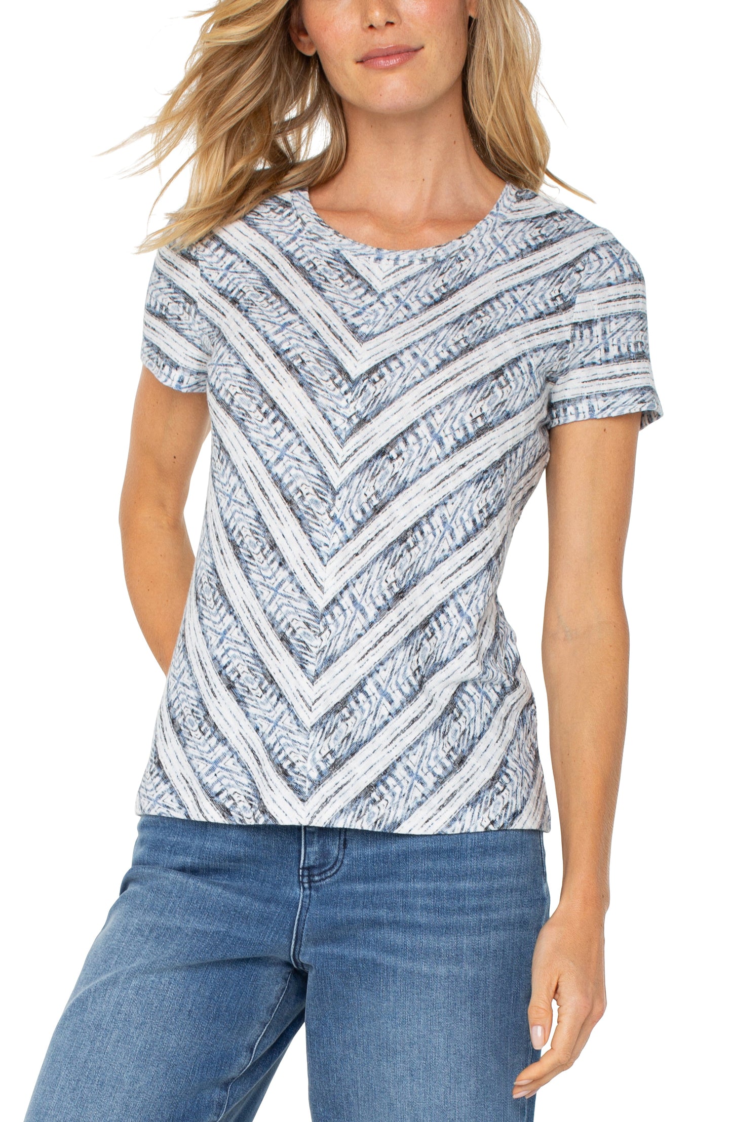 SHORT SLEEVE KNIT TOP W/MITER