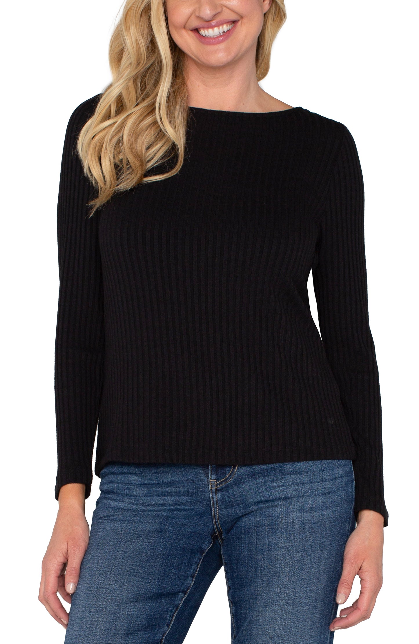 LONG SLEEVE BOAT NECK KNIT TOP