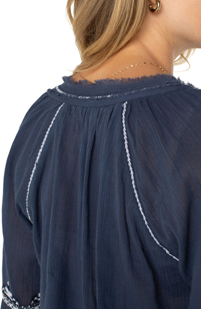 LONG SLEEVE RAGLAN WOVEN BLOUSE