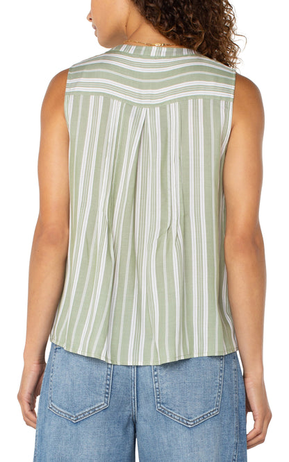 SLEEVELESS POPOVER BUTTON FRONT WOVEN TANK