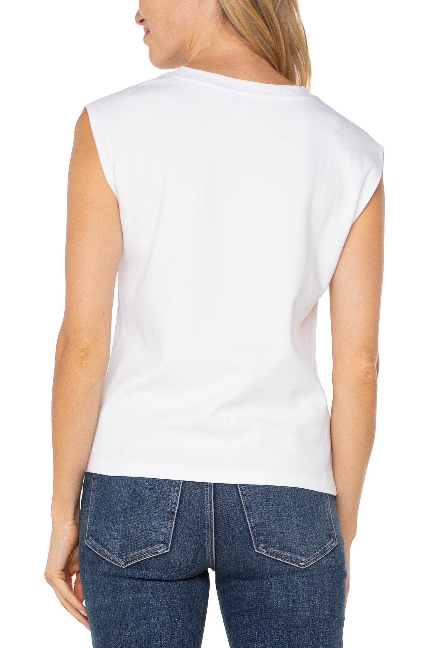 CAP SLEEVE VNECK TOP W/EMBROIDERY