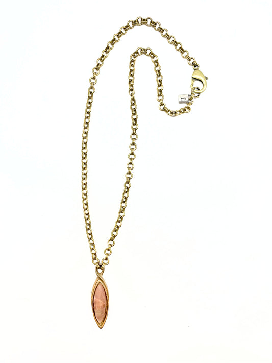 Catherine de Medici- Marquise cut peach sunstone gemstone on long brass chain