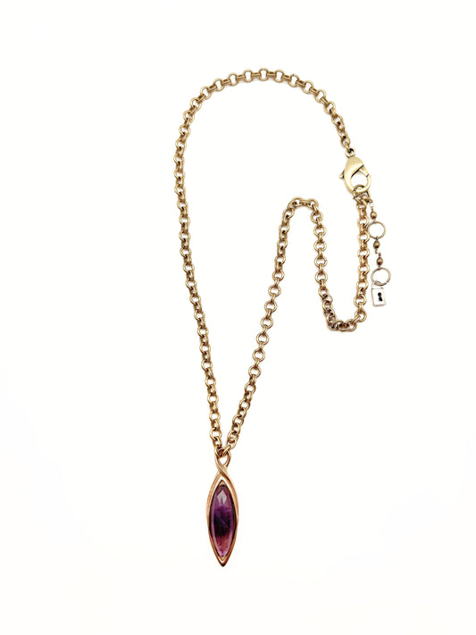 Catherine de Medici- Marquise cut Amethyst gemstone on long brass chain