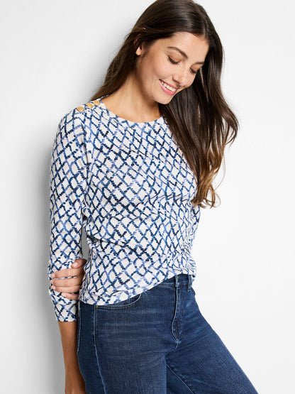 DENIM DIAMONDS BUTTON SHOULDER TOP