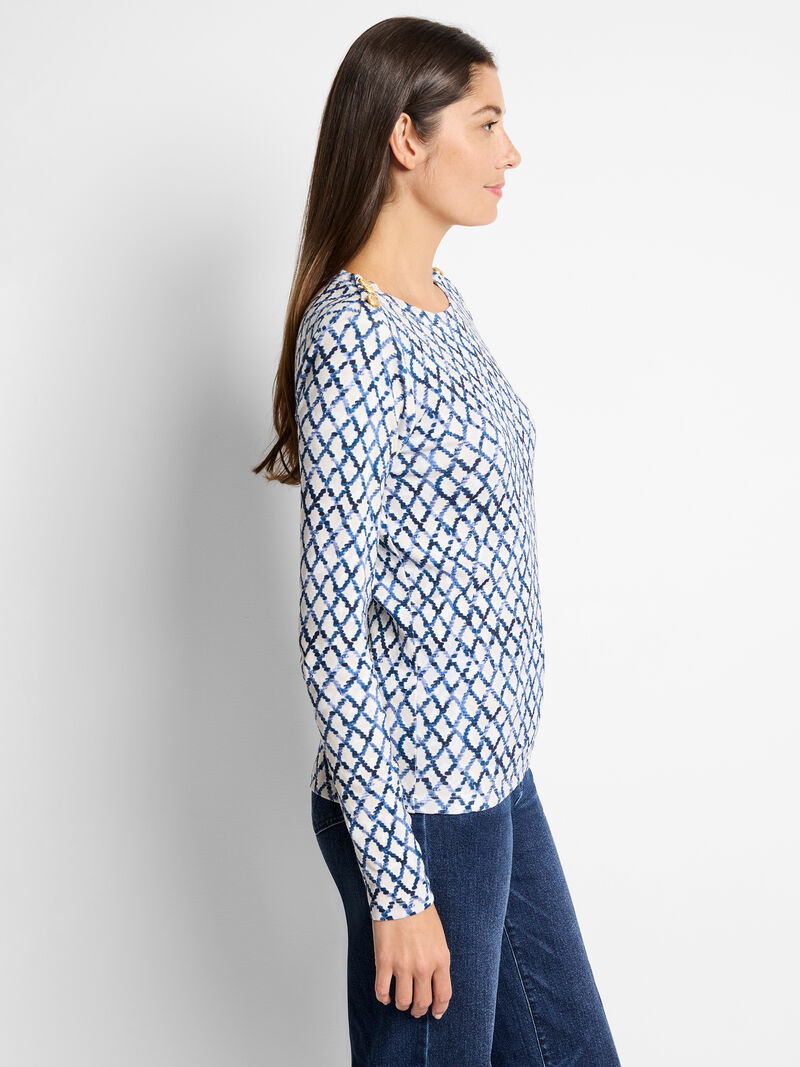 DENIM DIAMONDS BUTTON SHOULDER TOP