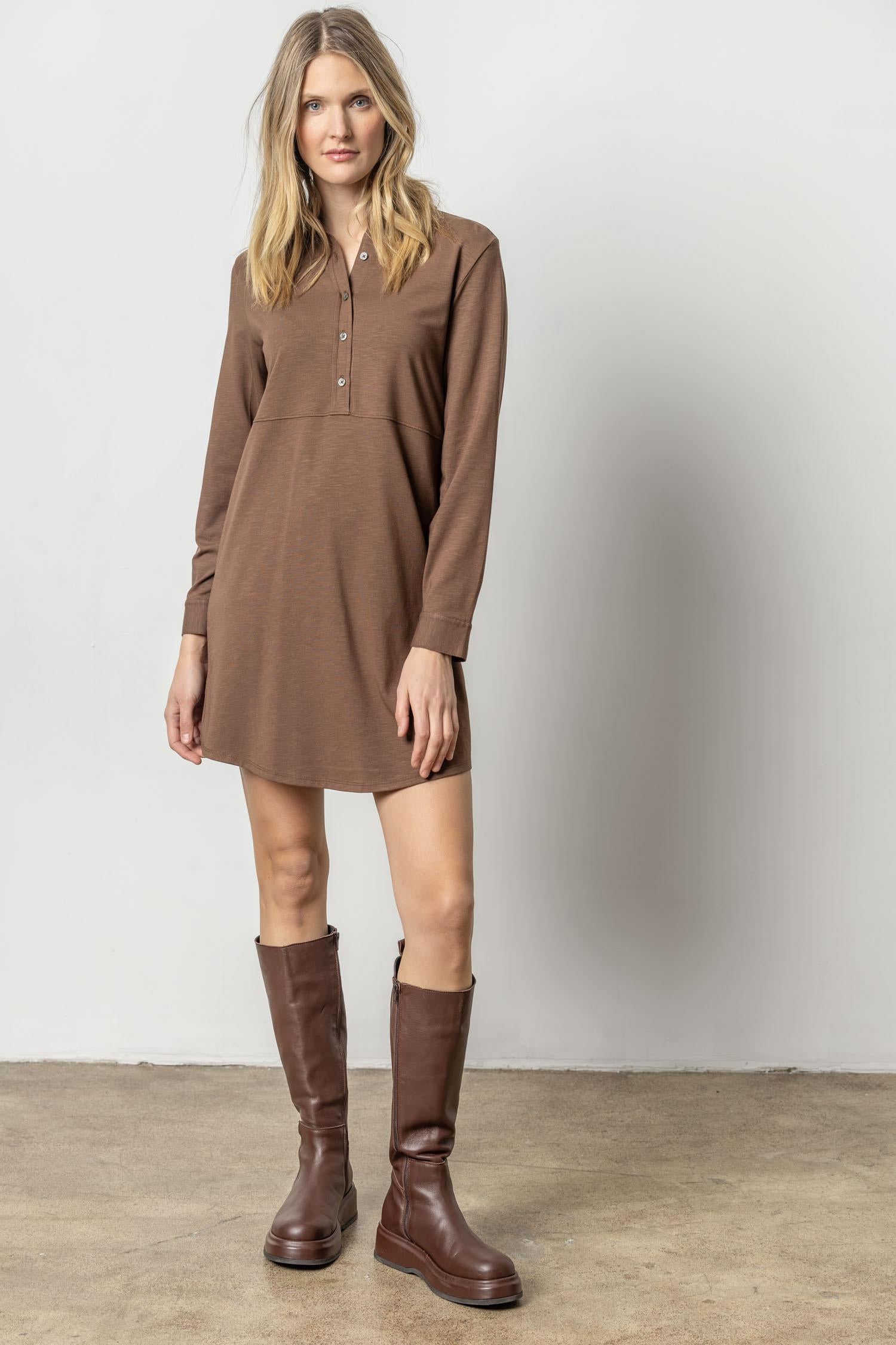 Long Sleeve Seamed Shirt Dress