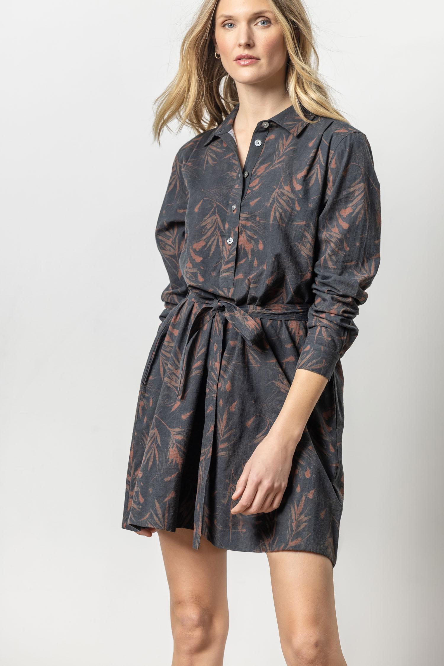 BELTED LS SHIRT DRESS