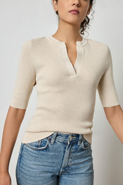 ELBOW SLEEVE SPLIT NECK SWEATER