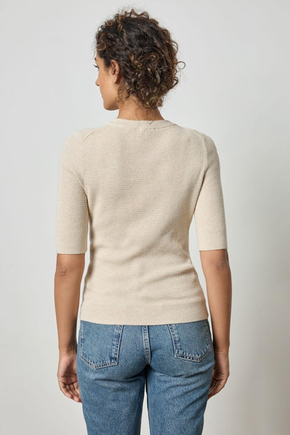 ELBOW SLEEVE SPLIT NECK SWEATER