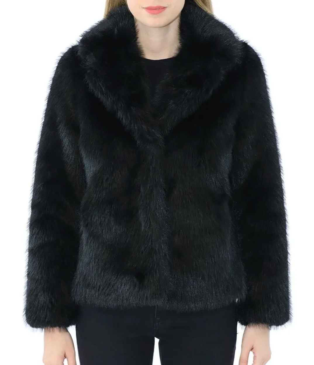 FAUX FUR NOTCH COLLAR JKT BLACK