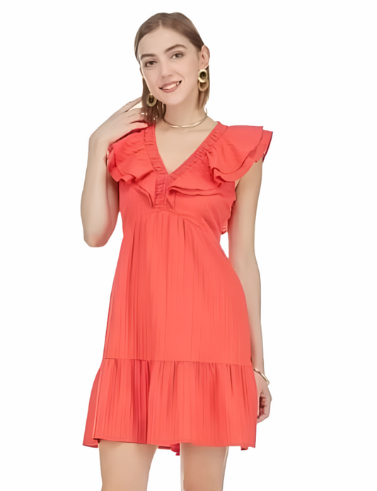 RUCH V-NECK RUFFLE DRESS