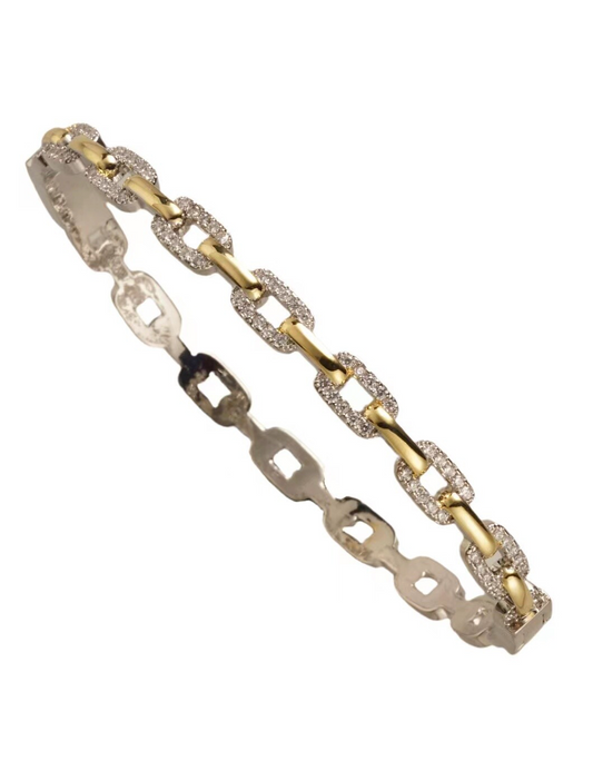 SM TWO TONE LINK BANGLE W/CZ