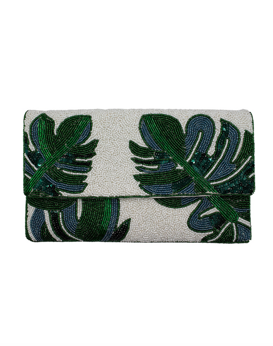 GREEN LEAF BEADED CLUTCH