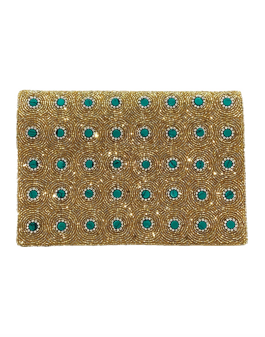 GOLD/TURQ BEADED BAG