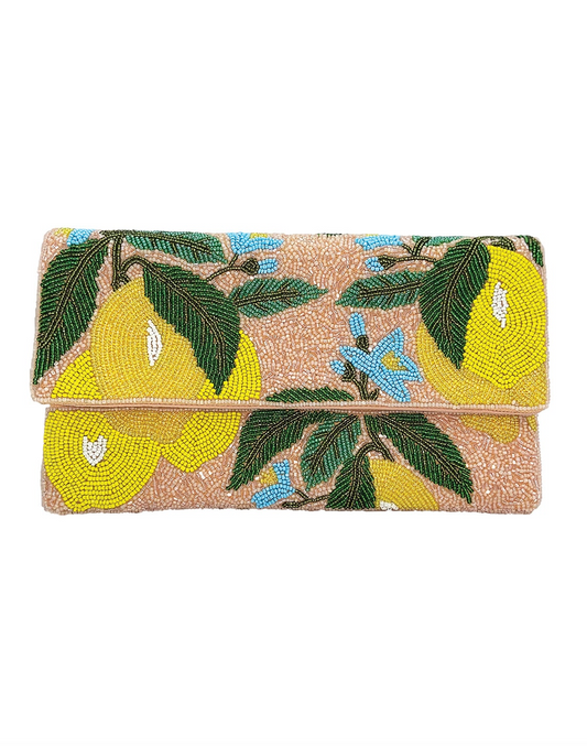 BLUSH LEMON BEADED CLUTCH