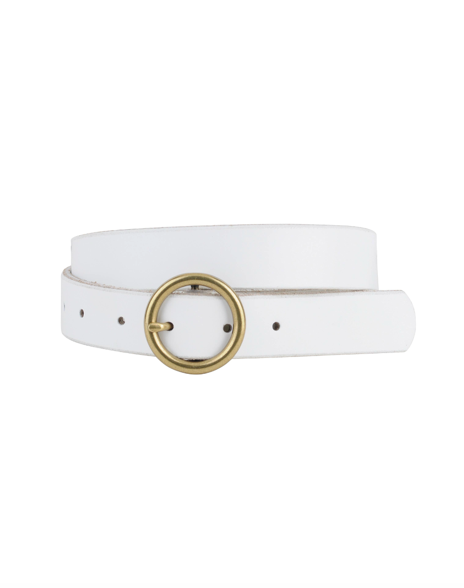 Brass-Toned Circle Buckle Leather Belt